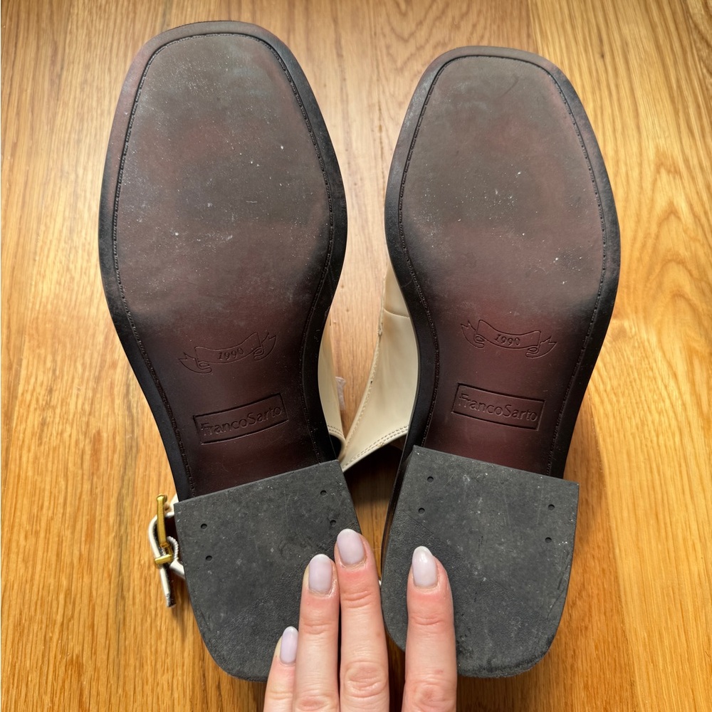 Franco Sarto Cream Patent Leather Slingback Loafers - Picture 3 of 4